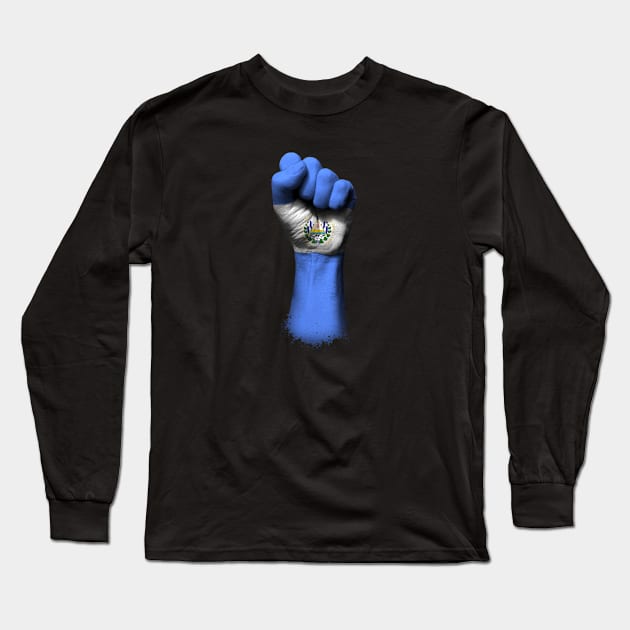 Flag of El Salvador on a Raised Clenched Fist Long Sleeve T-Shirt by jeffbartels